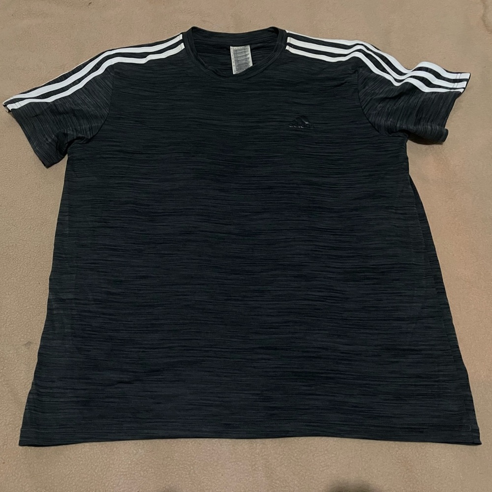 Adidas Black and White Short Sleeve Tee with Iconic White  Trefoil Stripes